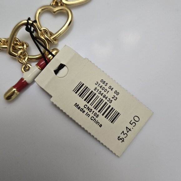 Talbots Charm Bracelet Red Stripe Hearts Gold Tone Toggle Valentine's Day Cute - Picture 8 of 8